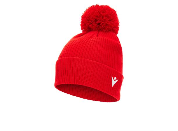 Snow PomPom Beanie RED SR Klassisk lue med stor dusk 